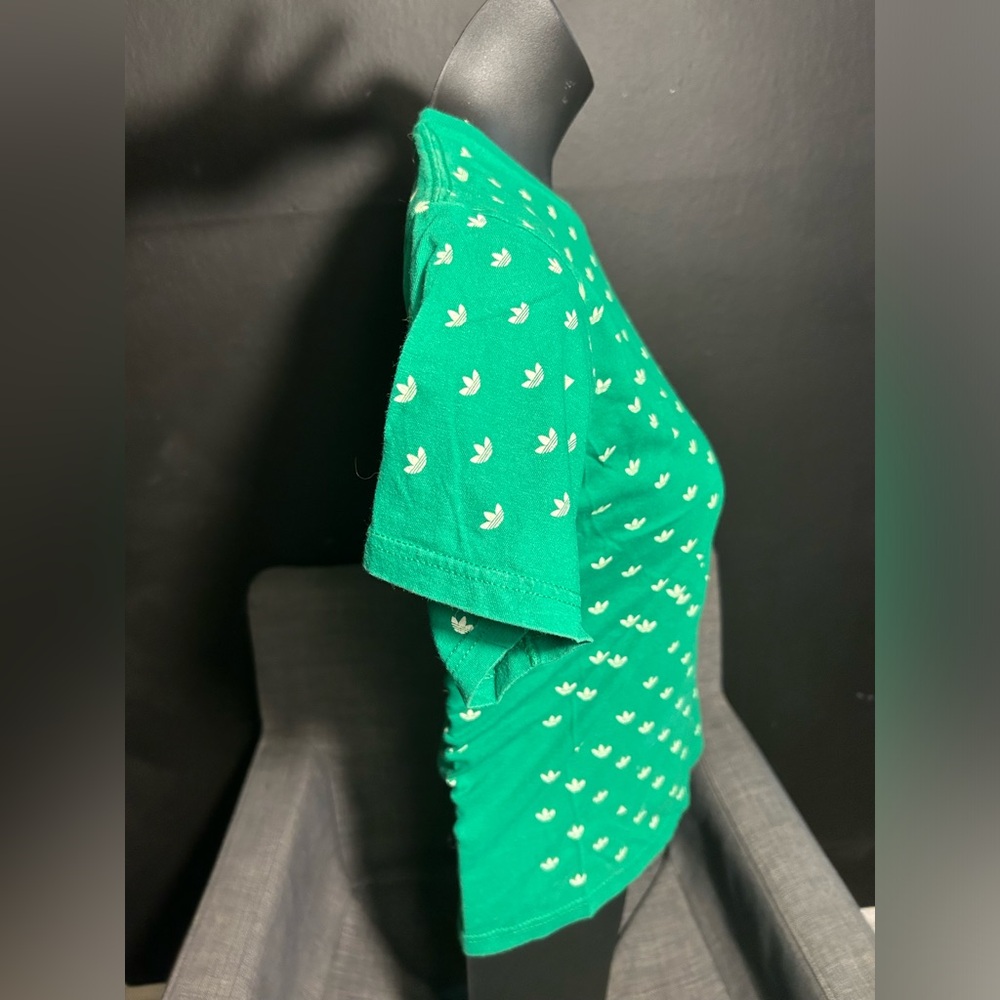 Adidas Green Short Sleeve Crop Tee with Logo Pattern *please read description * - Picture 3 of 11
